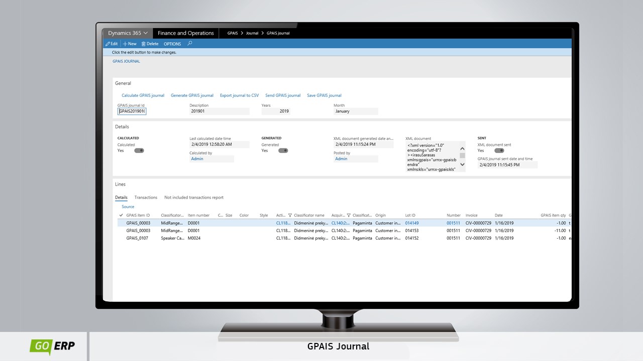 Snapshot 2 of GO-GPAIS. Data Transfer on Packaging&Products