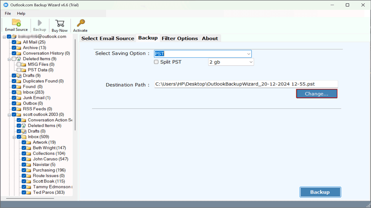 Snapshot 5 of RecoveryTools For Outlook.com Backup Tool