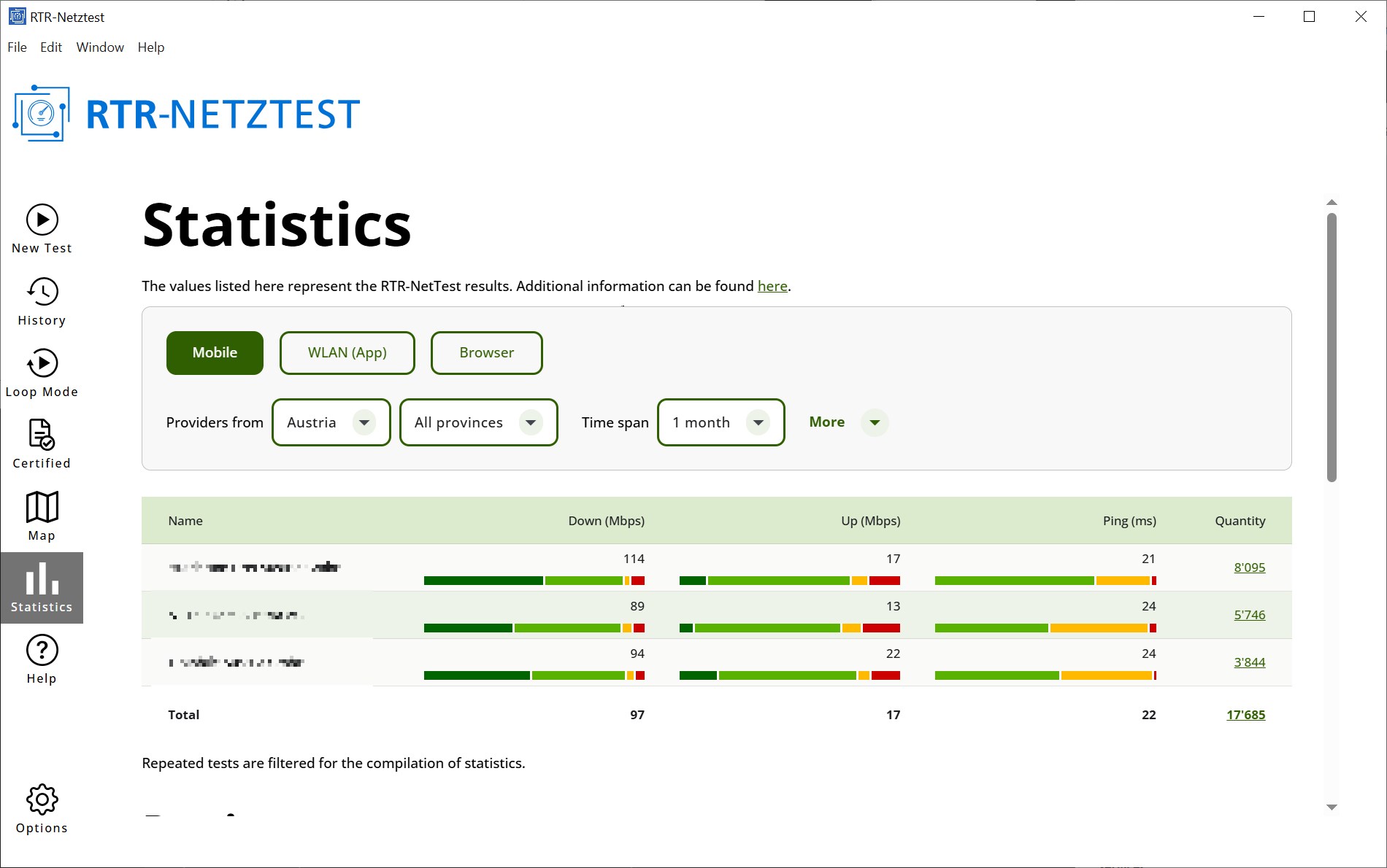RTR-Netztest Desktop screenshot
