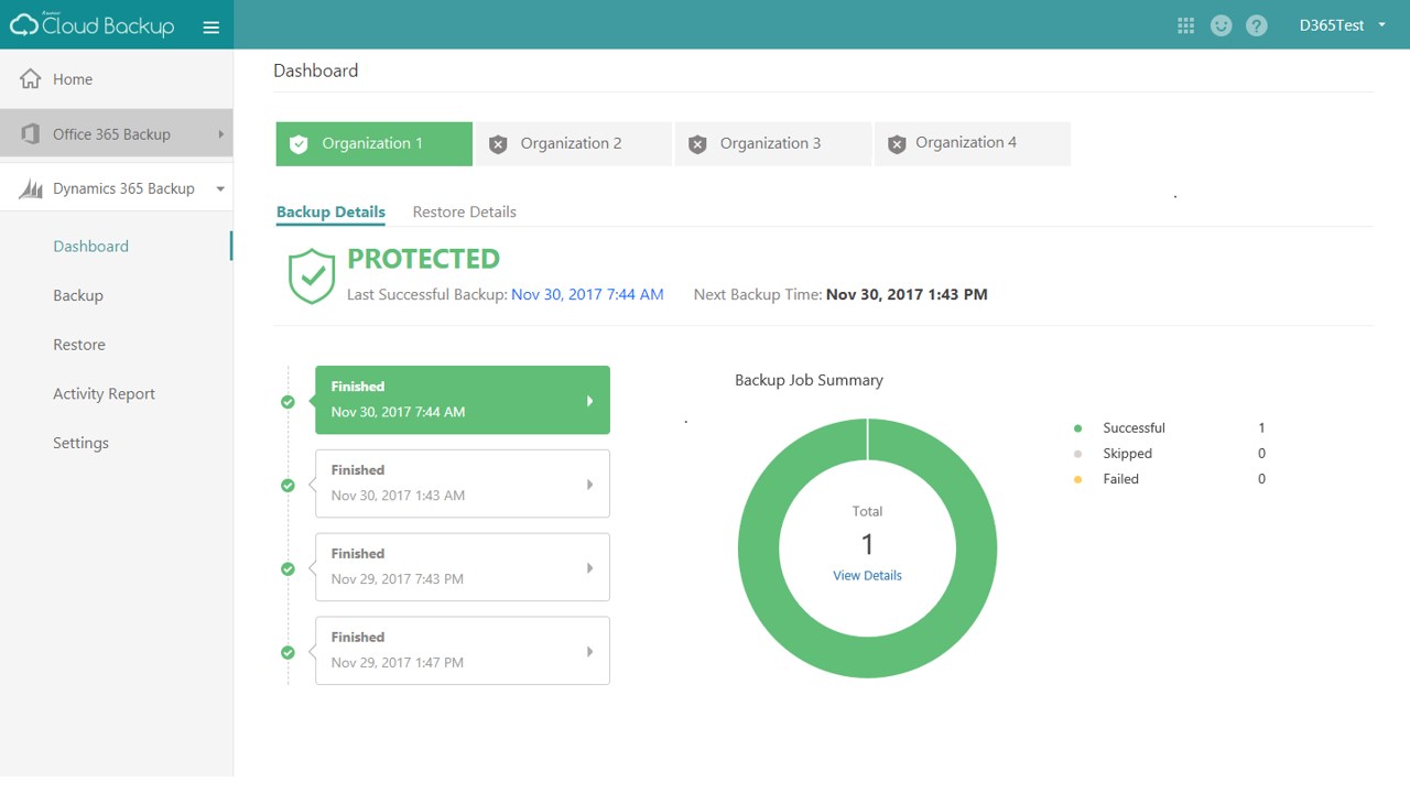 Snapshot 1 of Cloud Backup for Dynamics 365 CRM