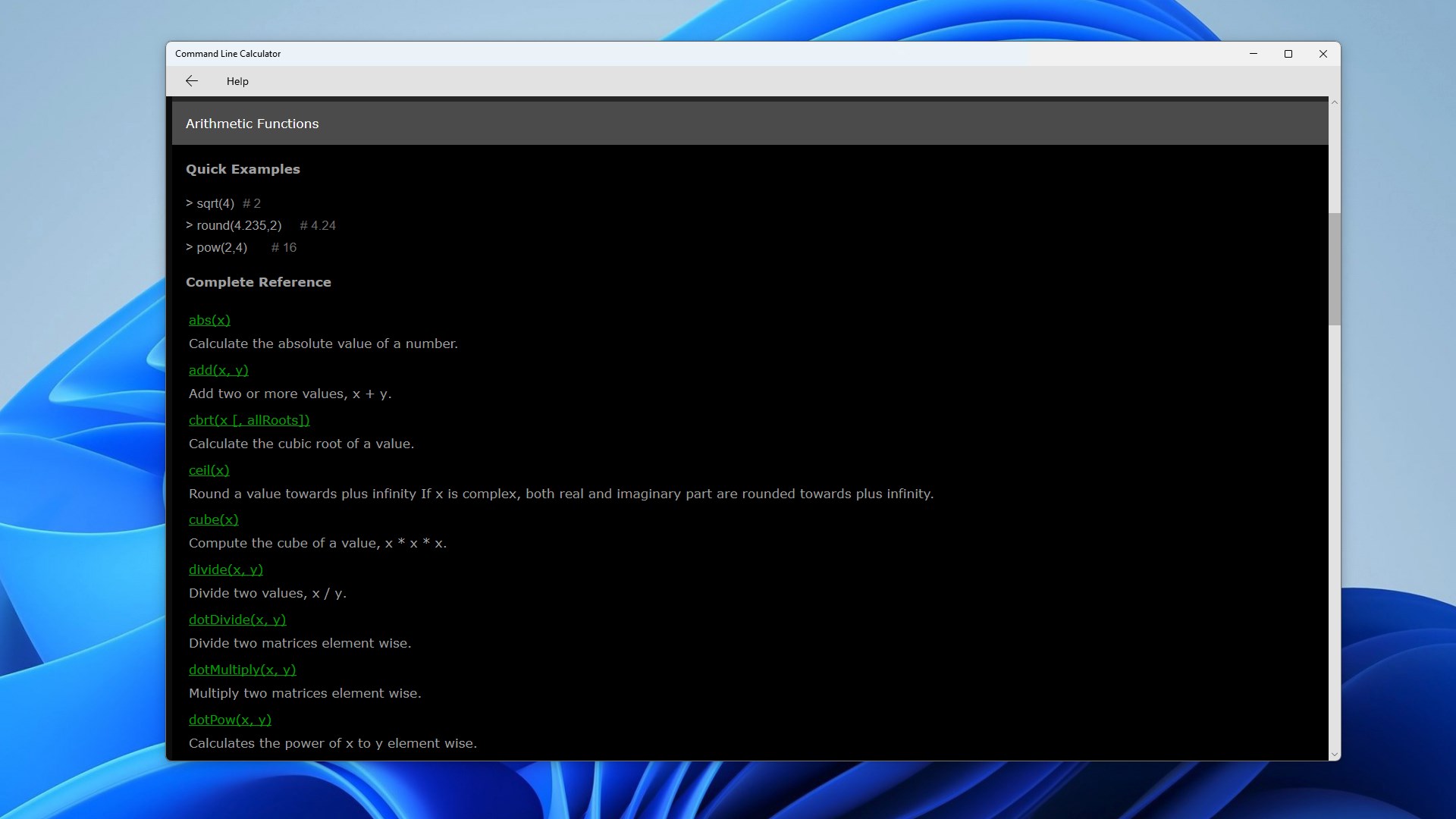 Command Line Calculator Snaps 4