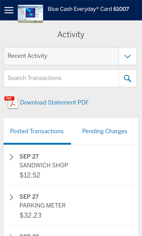American Express Screenshot