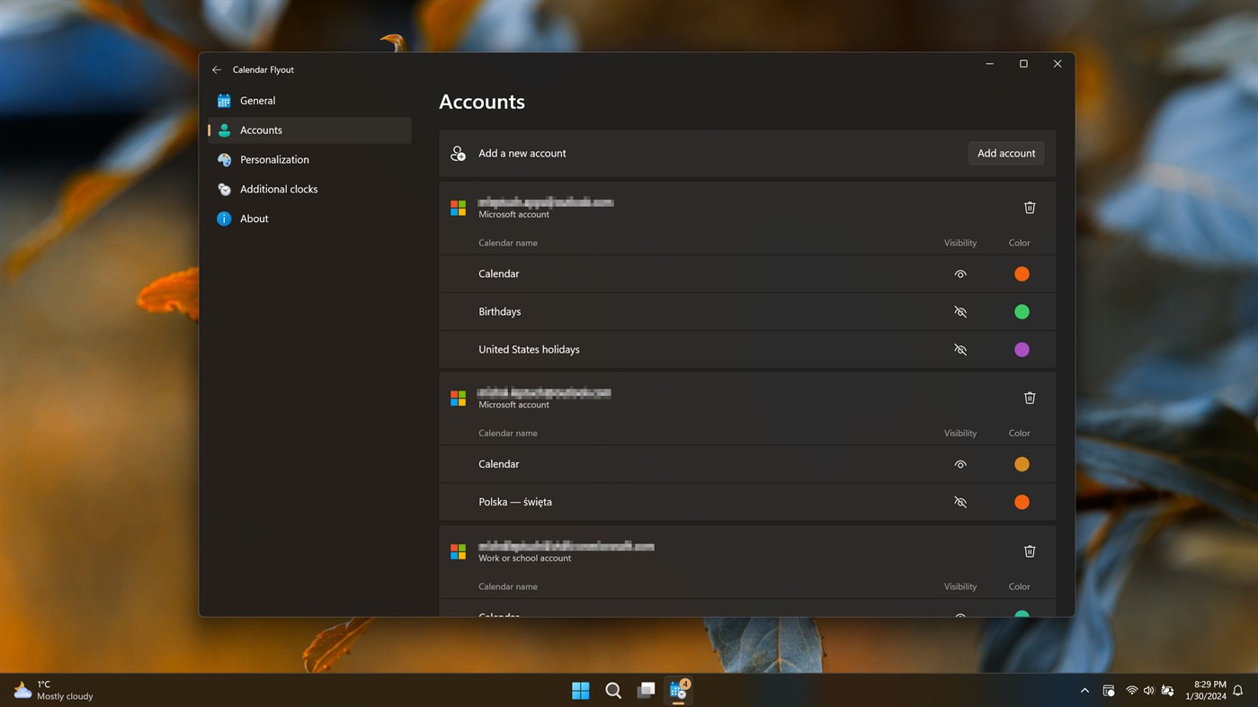 #7. Calendar Flyout (Windows) 作者: Michał Łeptuch