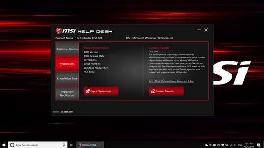 MSI Help Desk screenshot 2