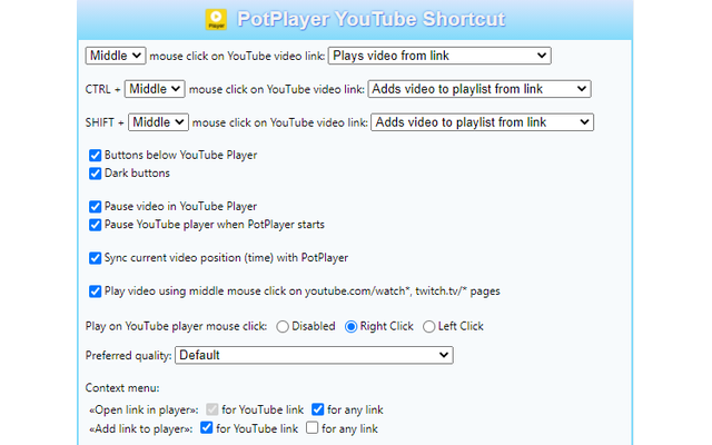 PotPlayer YouTube Shortcut, Open Links