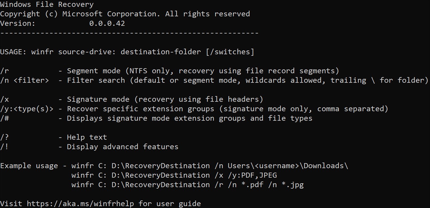 Windows File Recovery命令