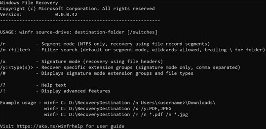 Windows File Recovery screenshot
