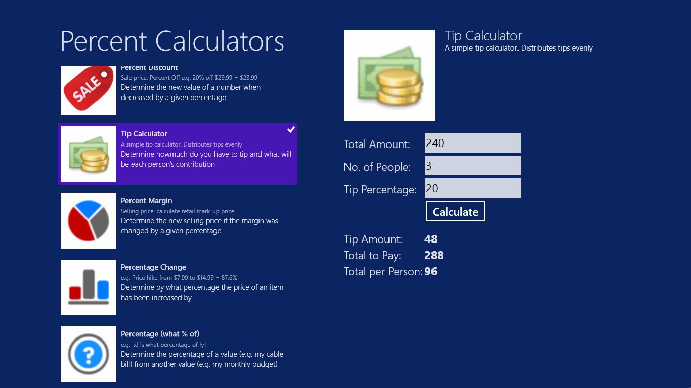 Percent Calculator for Windows 10