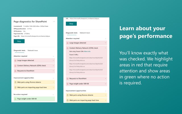 Page diagnostics for SharePoint