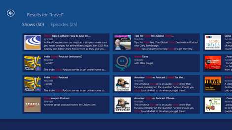 Screenshot: Search results for Travel