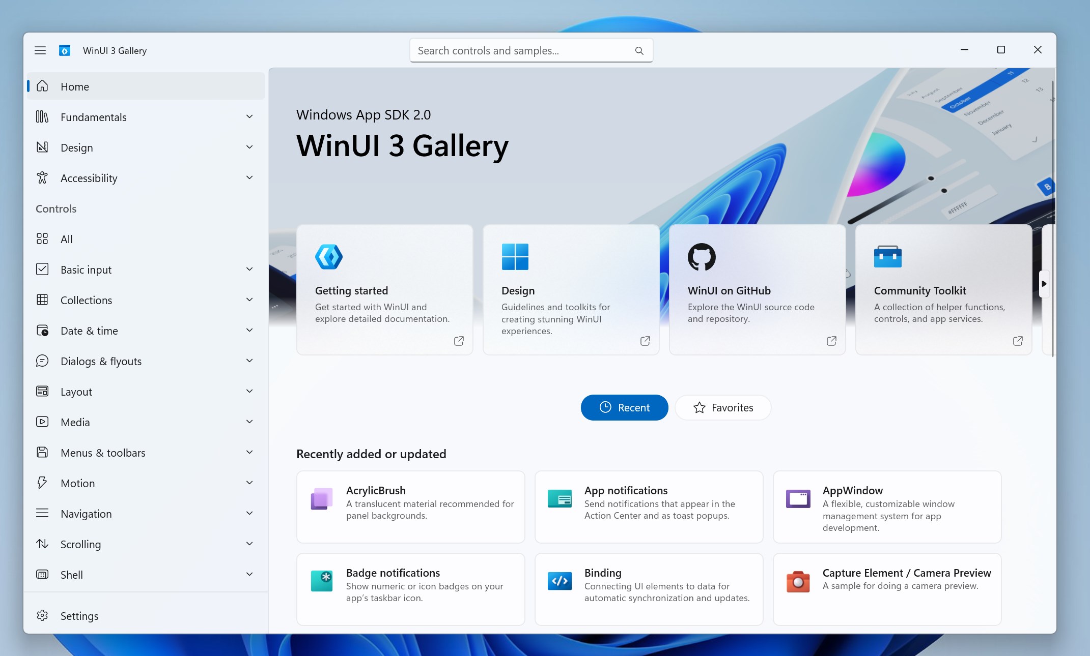 WinUI 3 Gallery screenshot