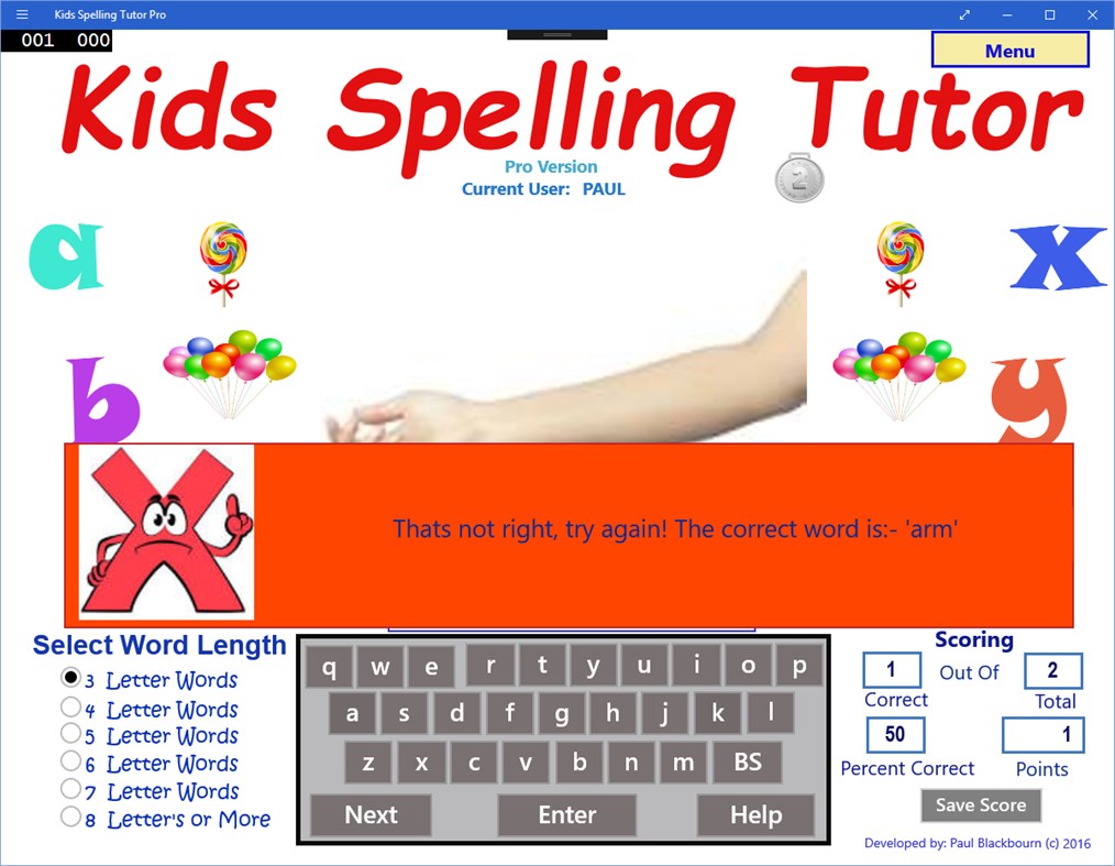 #4. Kids Spelling Tutor Pro (Windows) Podle: Paul Blackbourn