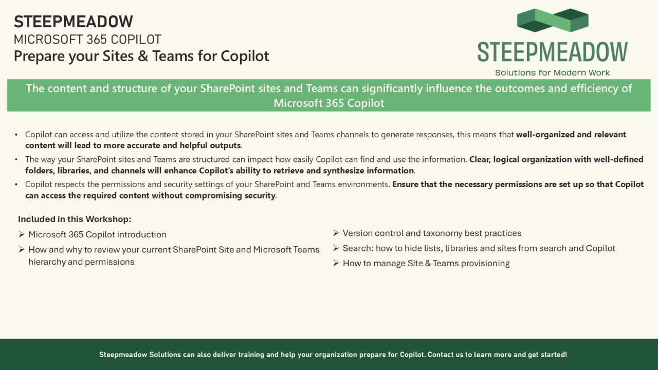 Snapshot 1 of Prepare Sites and Teams for Copilot