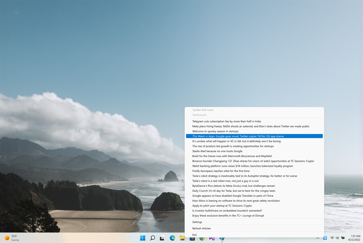 #1. TaskBar RSS Feed (Windows) Ved: EvlarSoft LLC