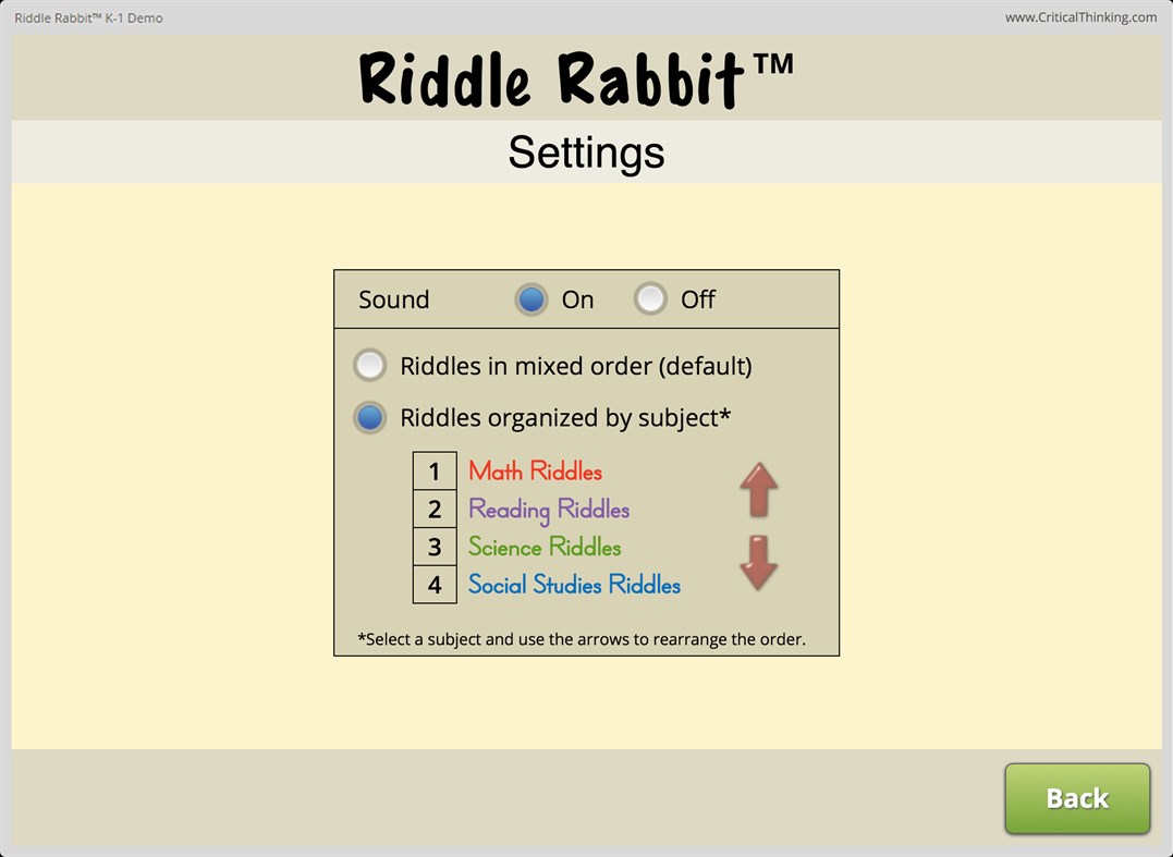 #2. Riddle Rabbit™ K-1 Demo (Windows) By: The Critical Thinking Co.