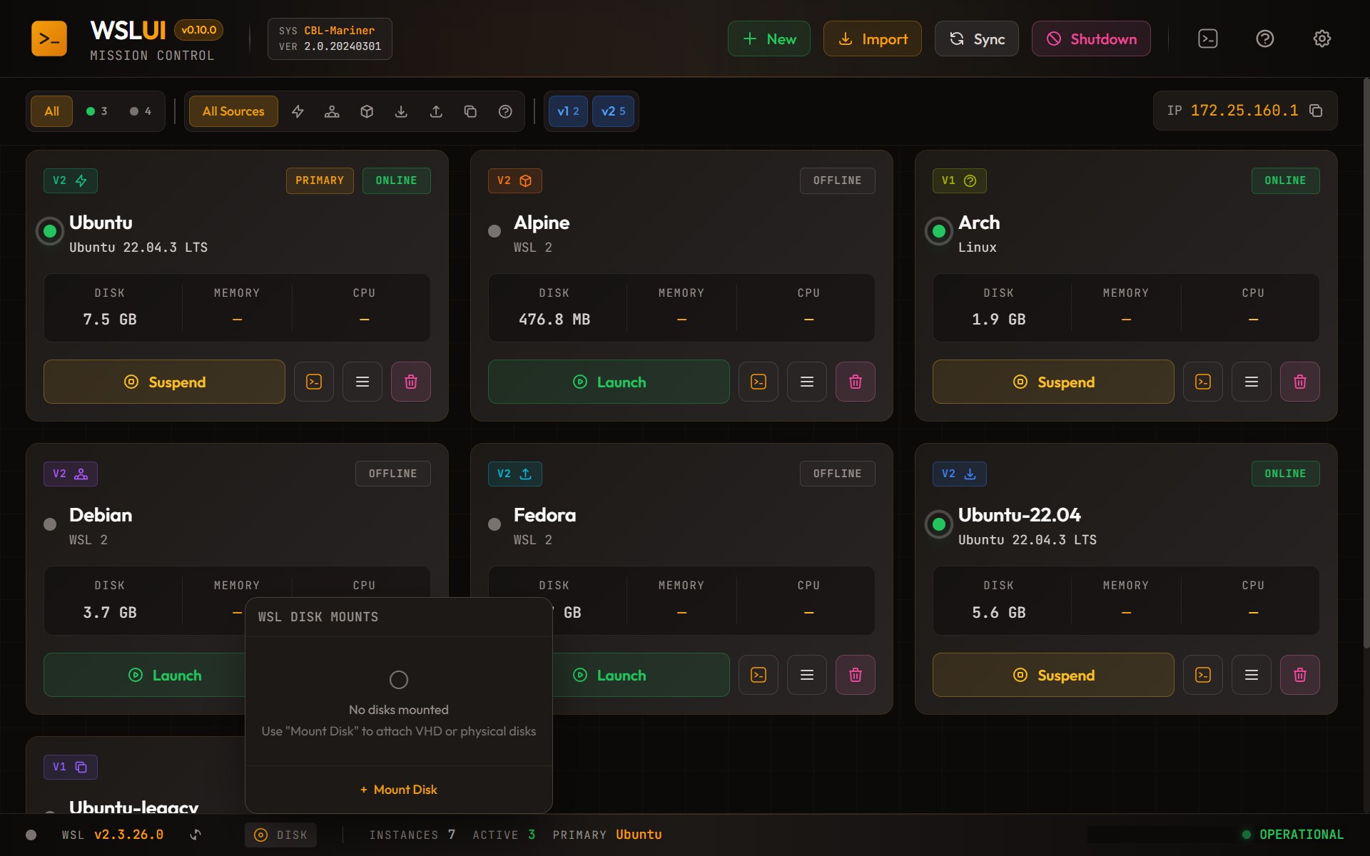 WSL UI screenshot
