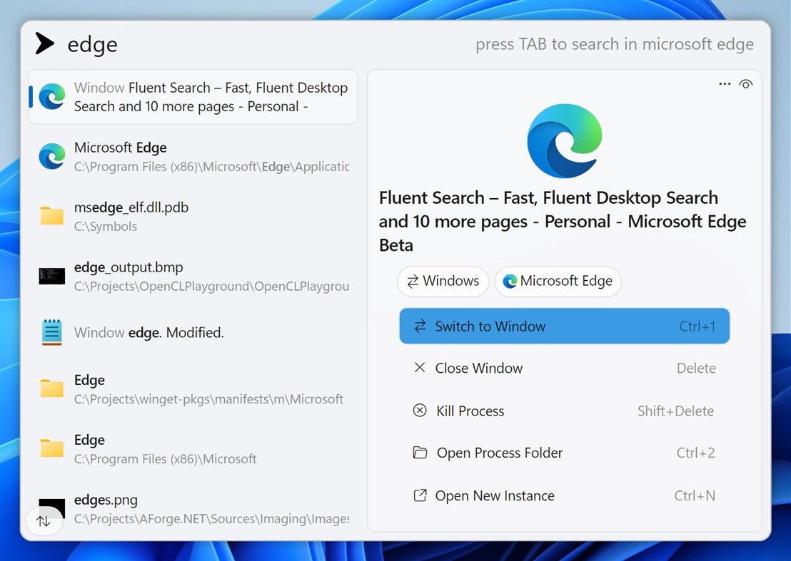 #1. Fluent Search (Windows) Podle: Blast Apps