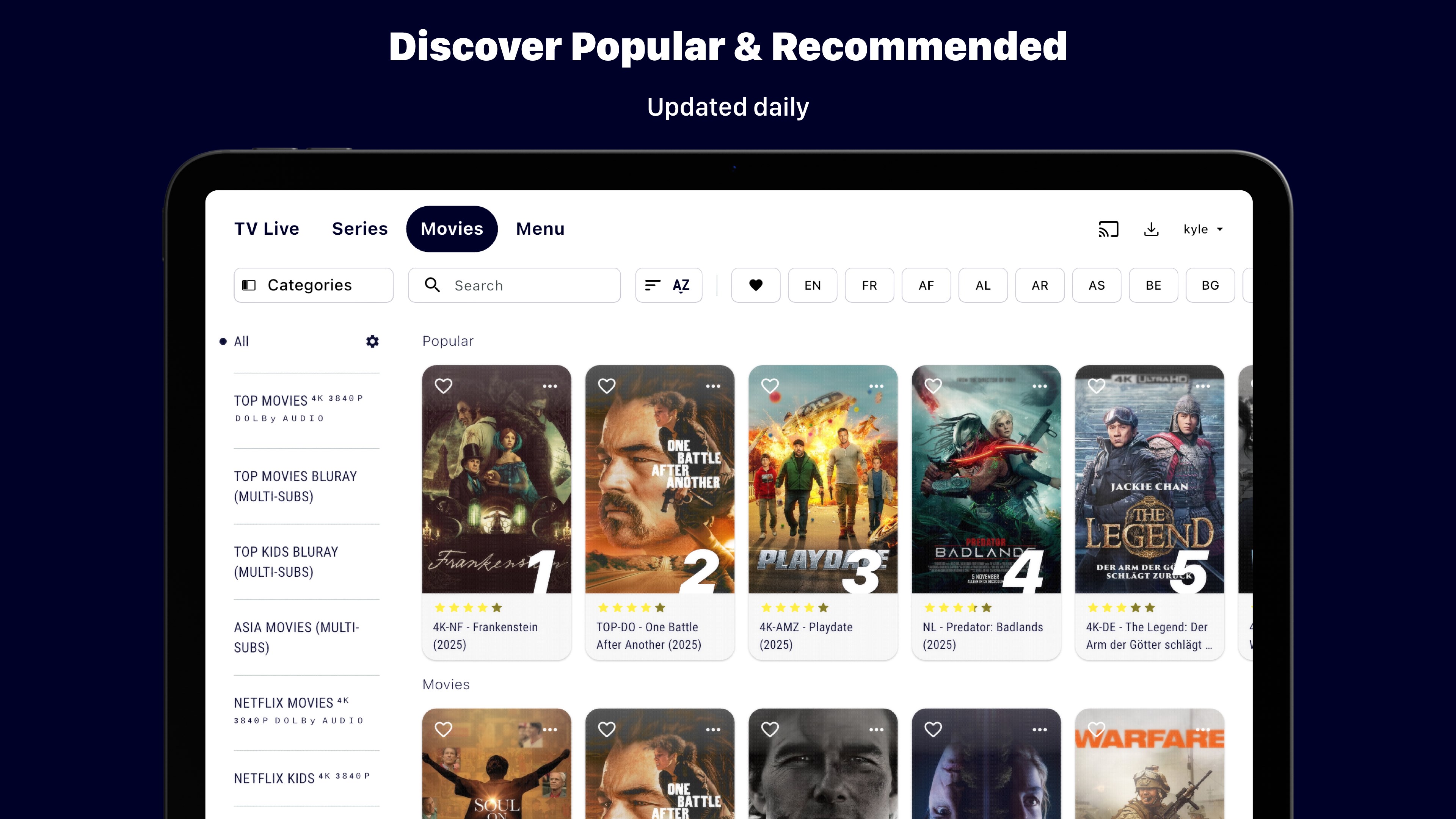 IPTV One — EPG program guide grid on Android TV
