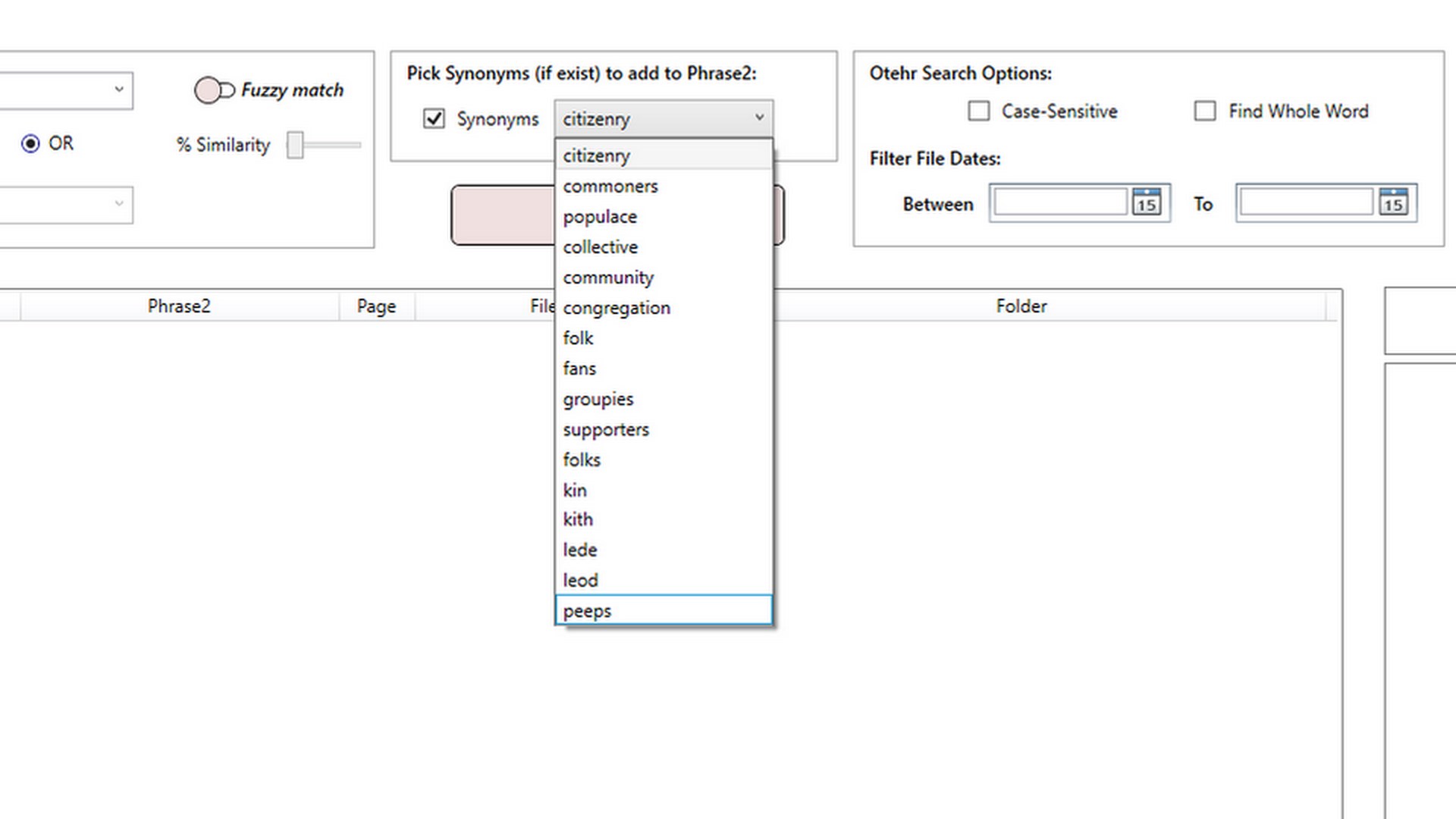 PFinder on Windows searching a large set of disclosure documents and exporting the matches as an HTML report.