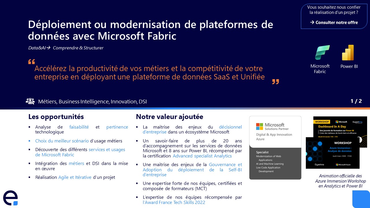 Déploiement ou modernisation de plateformes de données avec Microsoft Fabric - 5 jours - Assessment