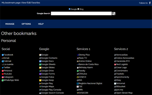 My bookmark page: View/Edit Favorites - Complemento de edge
