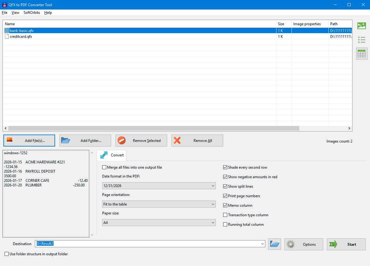QFX to PDF Converter Tool screenshot
