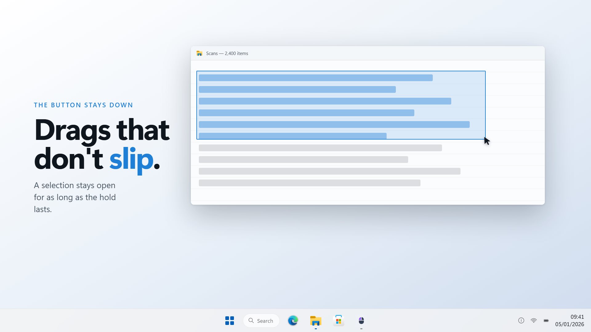 A long text selection held open by Mouse Click Holder