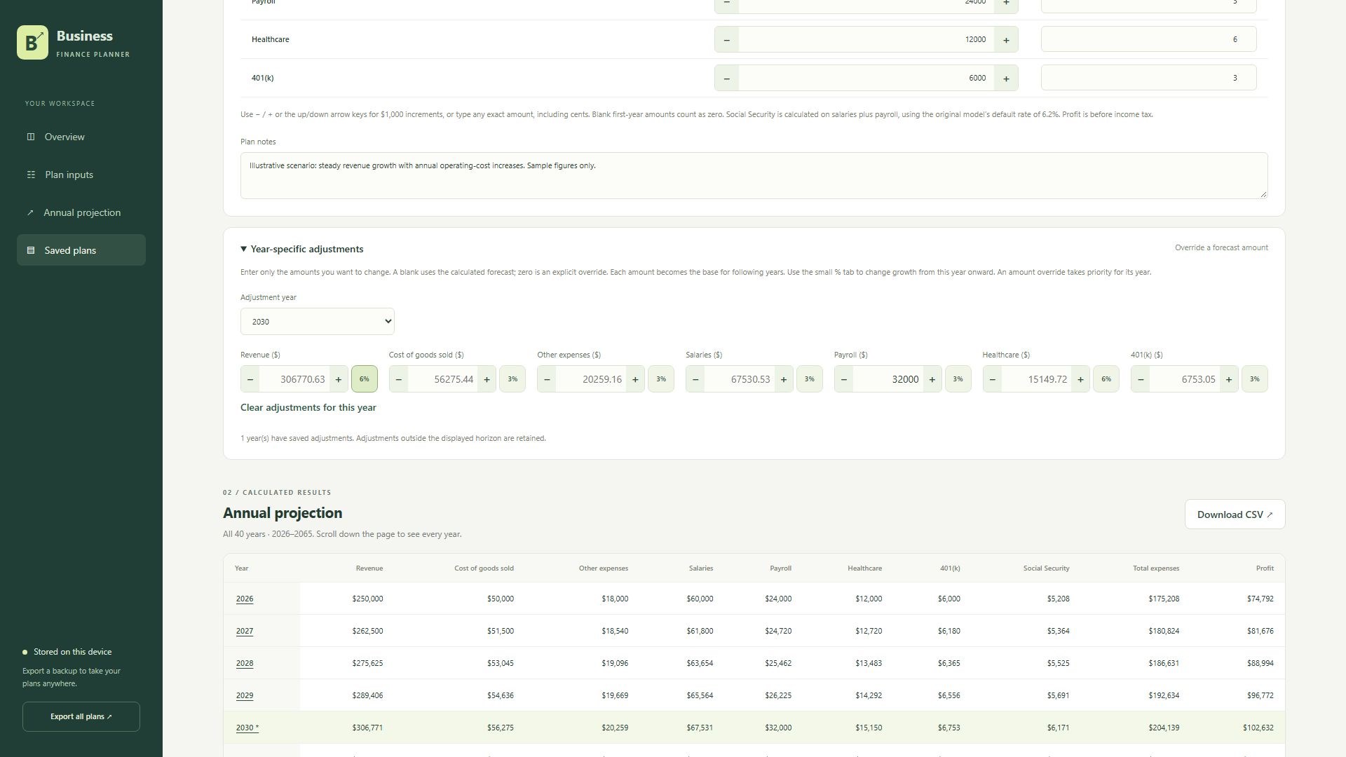 Business Finance Planner screenshot