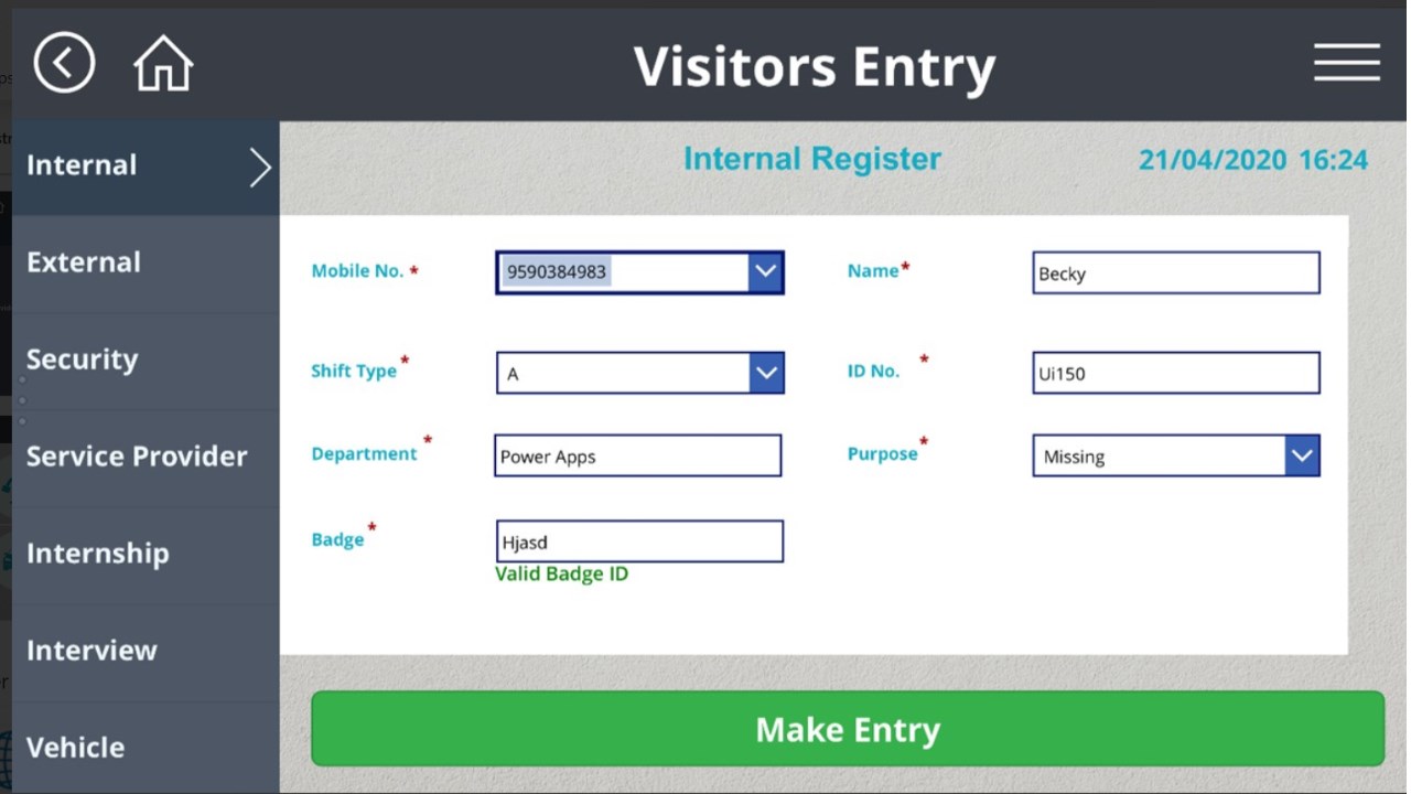 Snapshot 1 of Visitor Registration Management