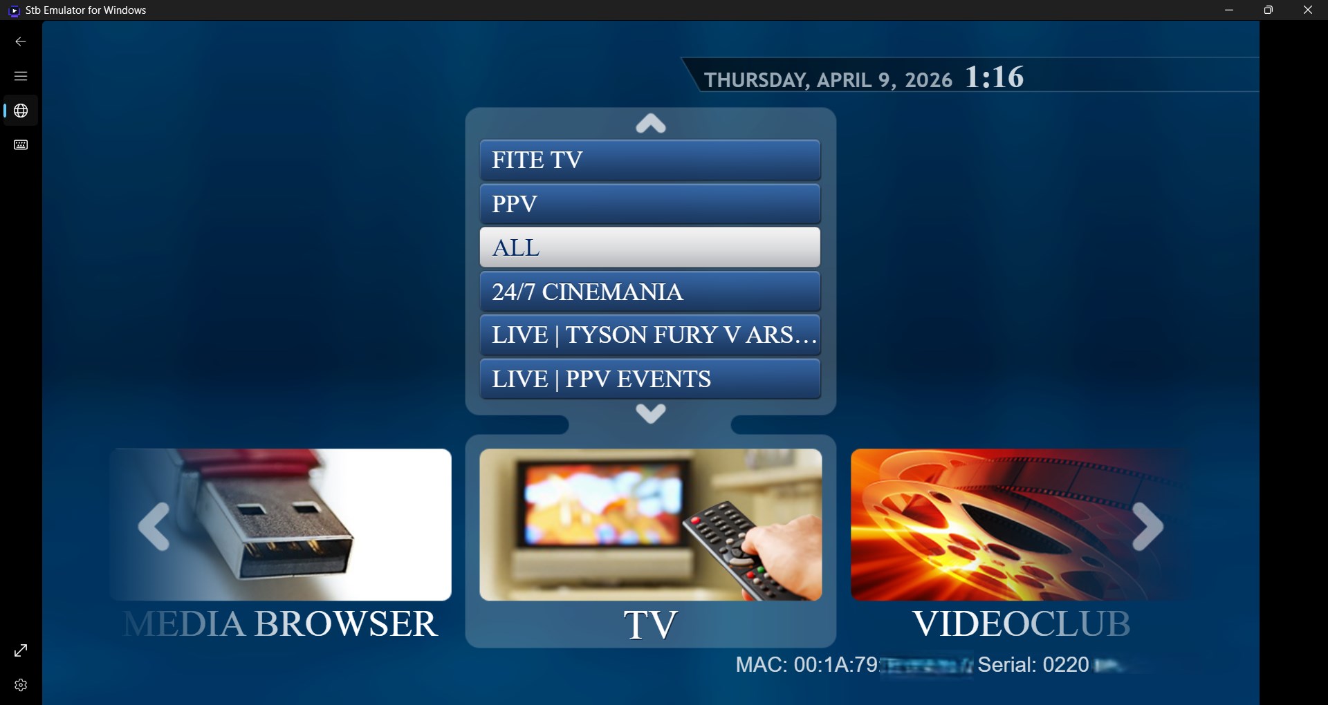 Stb Emulator for Windows screenshot