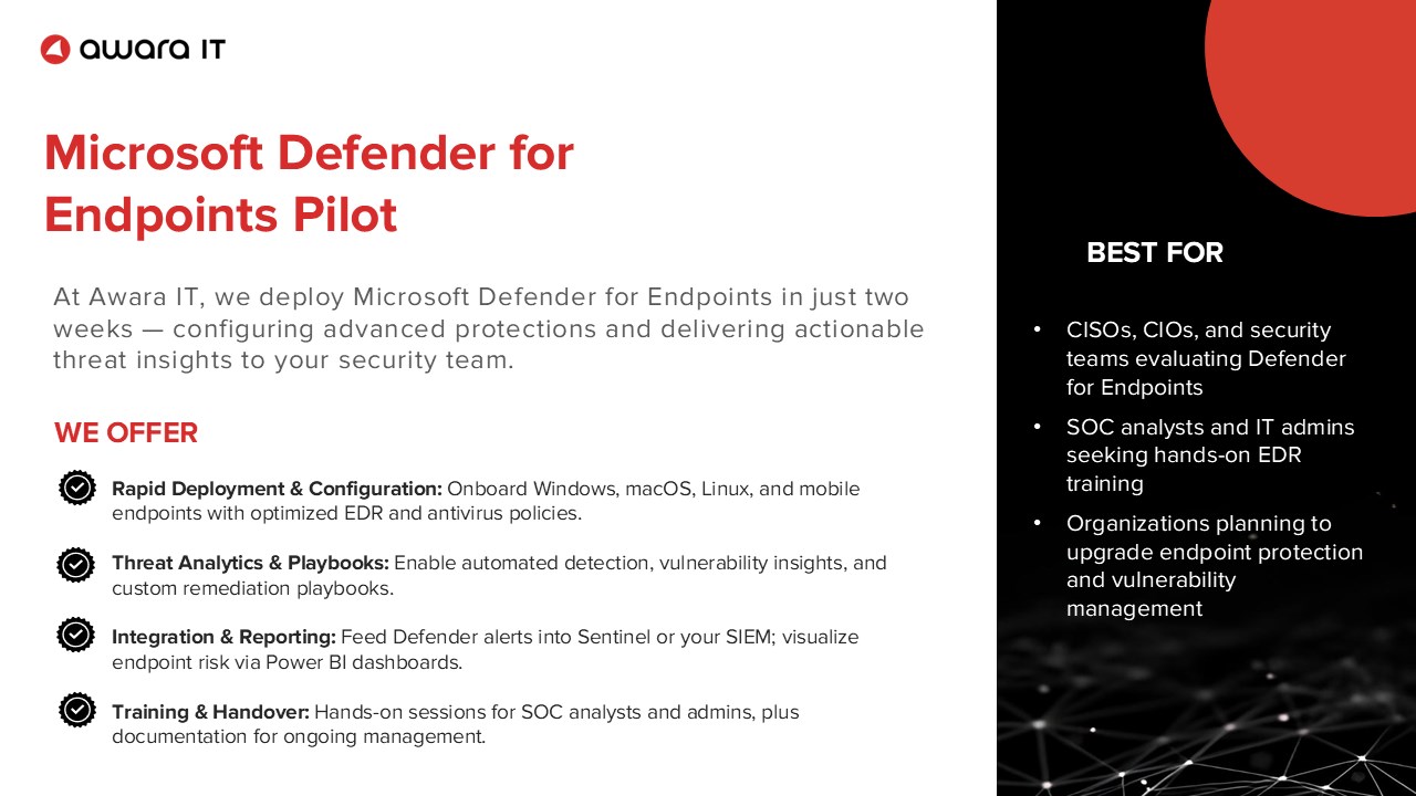 Snapshot 1 of Microsoft Defender for Endpoints Pilot: Implementation