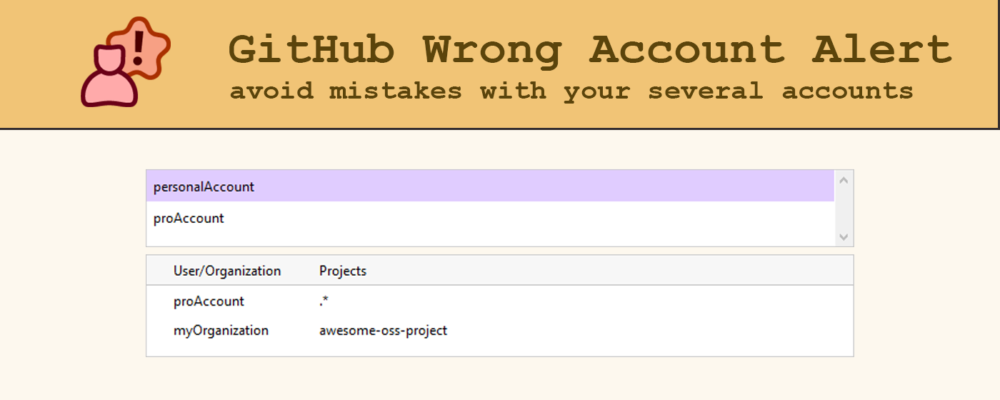 GitHub Wrong Account Alert marquee promo image