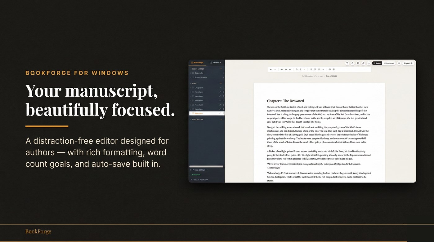 #1. BookForge: Professional Book Writing Studio (Windows) 由: ZK Publishing