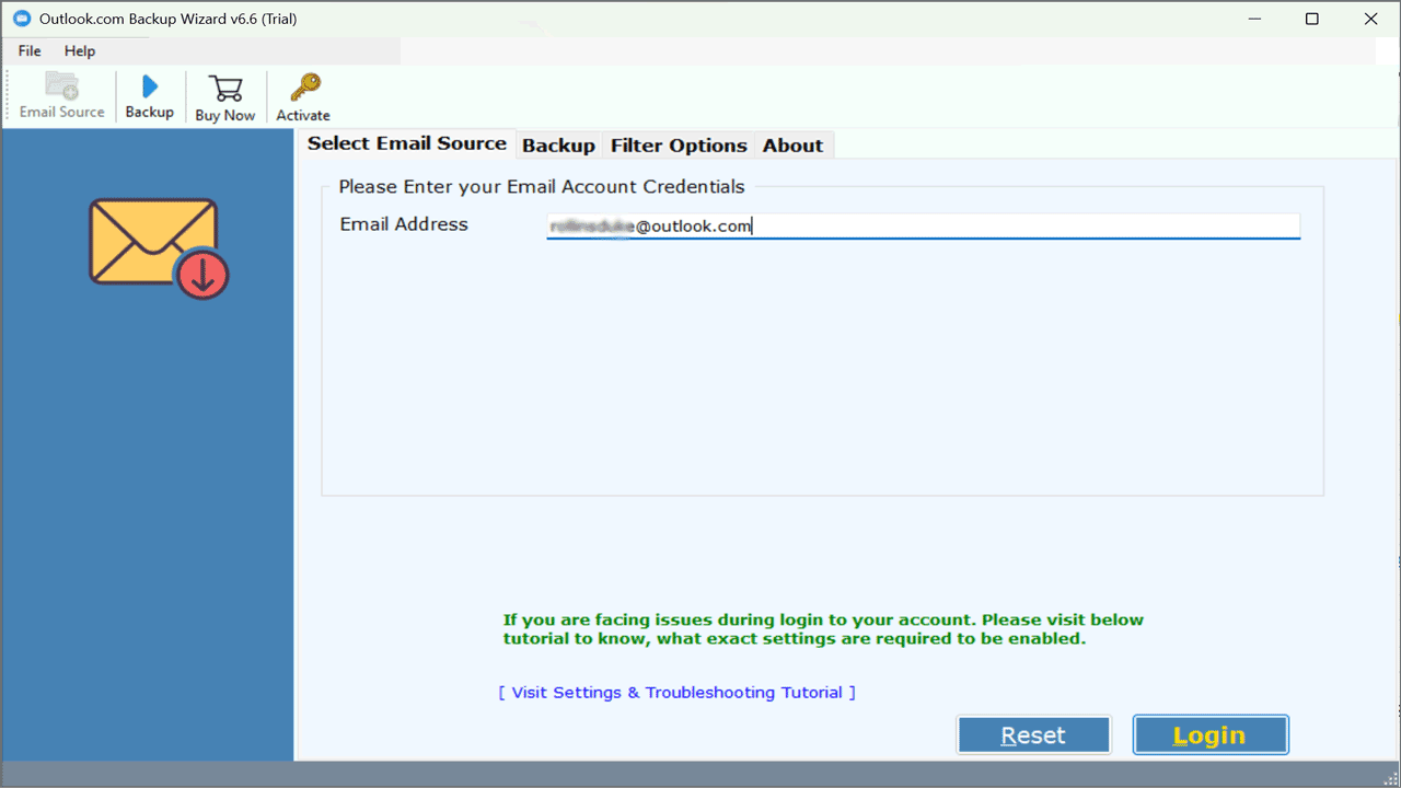 Snapshot 1 of RecoveryTools For Outlook.com Backup Tool