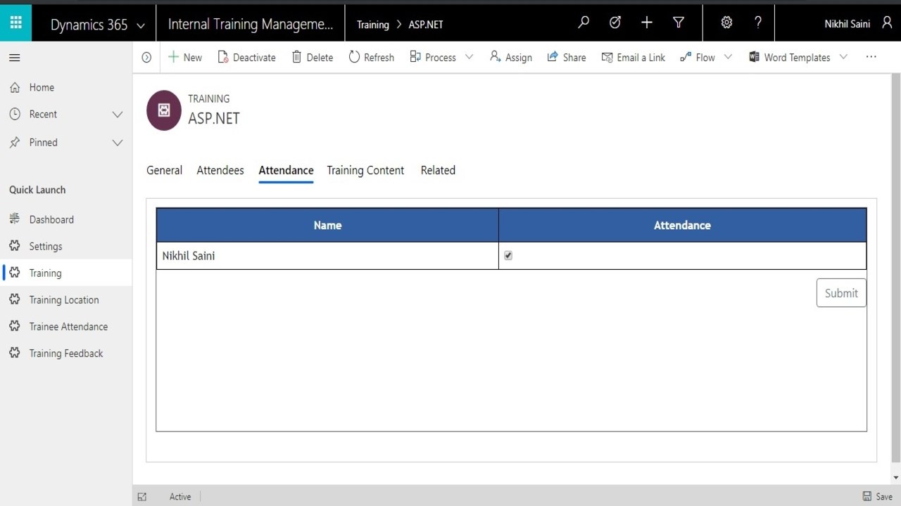 Snapshot 2 of PowerApps - Internal Training Management System