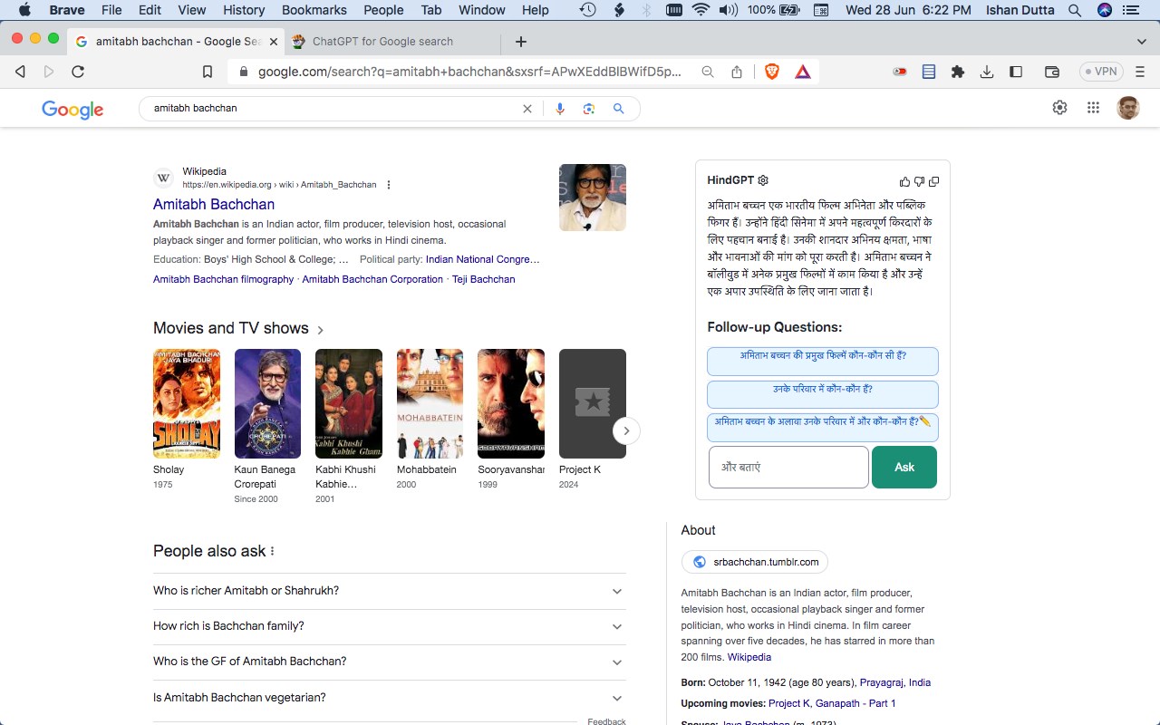 HindustanGPT: GPT in Indian Language on Google™