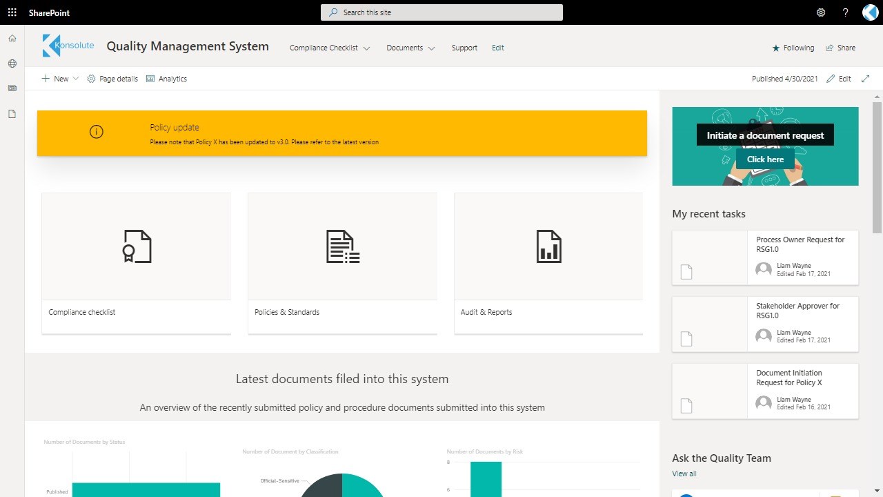 Snapshot 1 of ISO Quality Management System for Microsoft 365