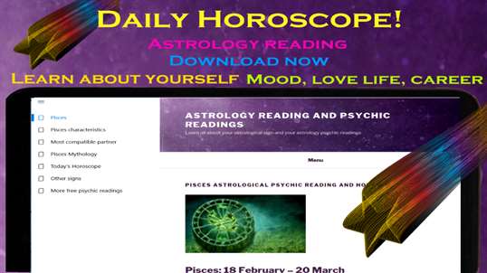 Pisces daily horoscope Astrology psychic reading screenshot 1