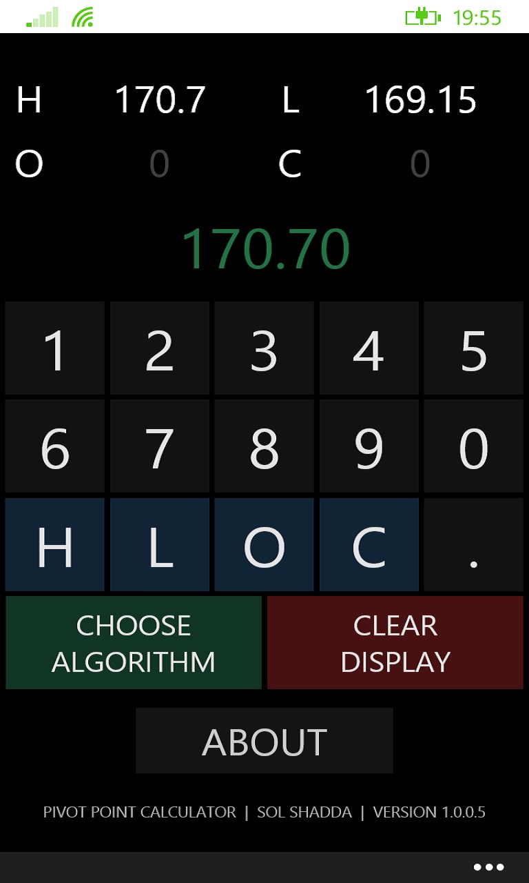 Pivot point calculator for Windows 10 Mobile