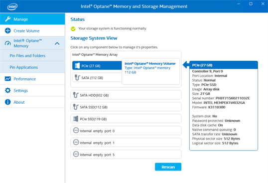 Intel® Optane™ Memory and Storage Management screenshot 2