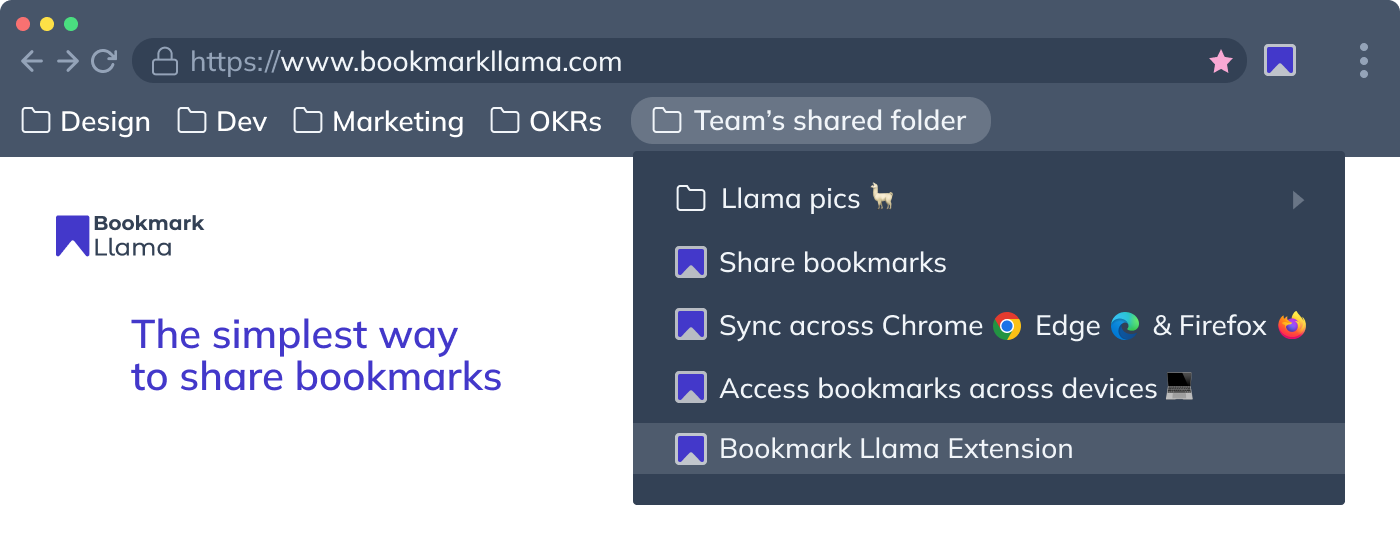 Bookmark Llama - Shared Bookmarks marquee promo image