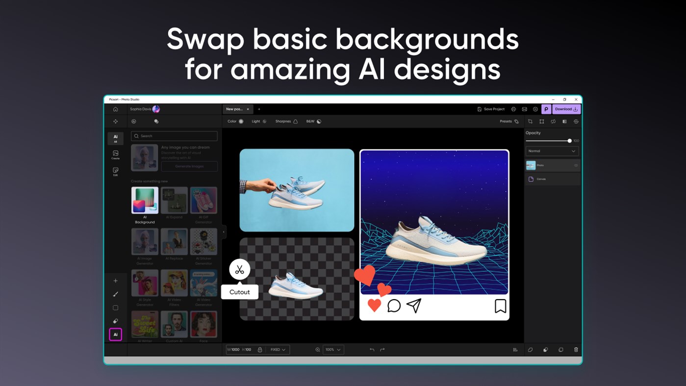 #1. Picsart AI Photo Editor (Windows) Oleh: PicsArt Inc.