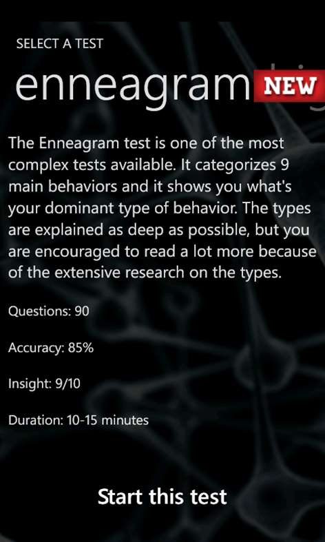 Personality Test Screenshots 1