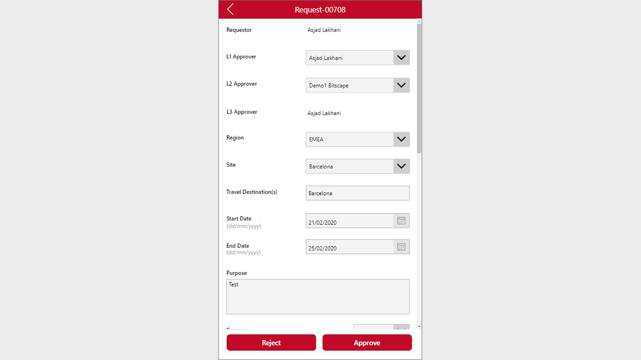 Snapshot 4 of Travel Request App: 1-Wk Implementation