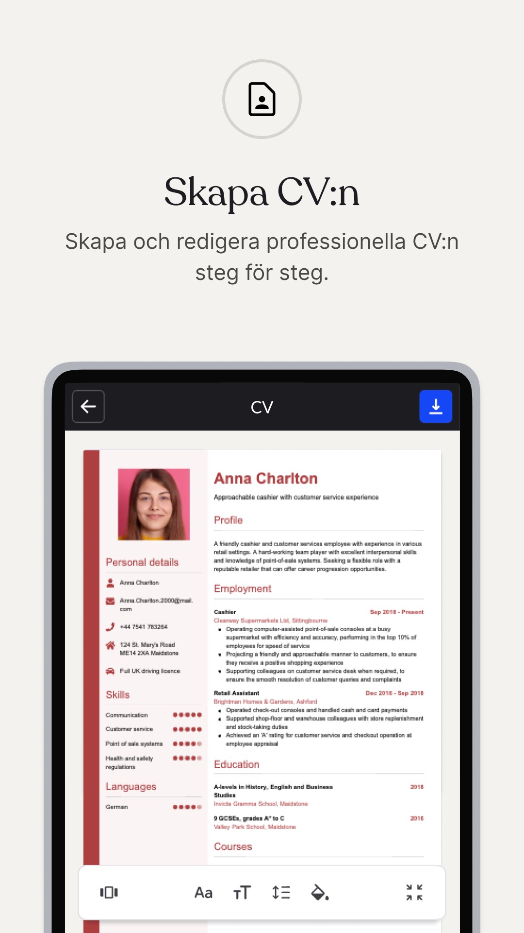 CV.se: Online CV maker screenshot