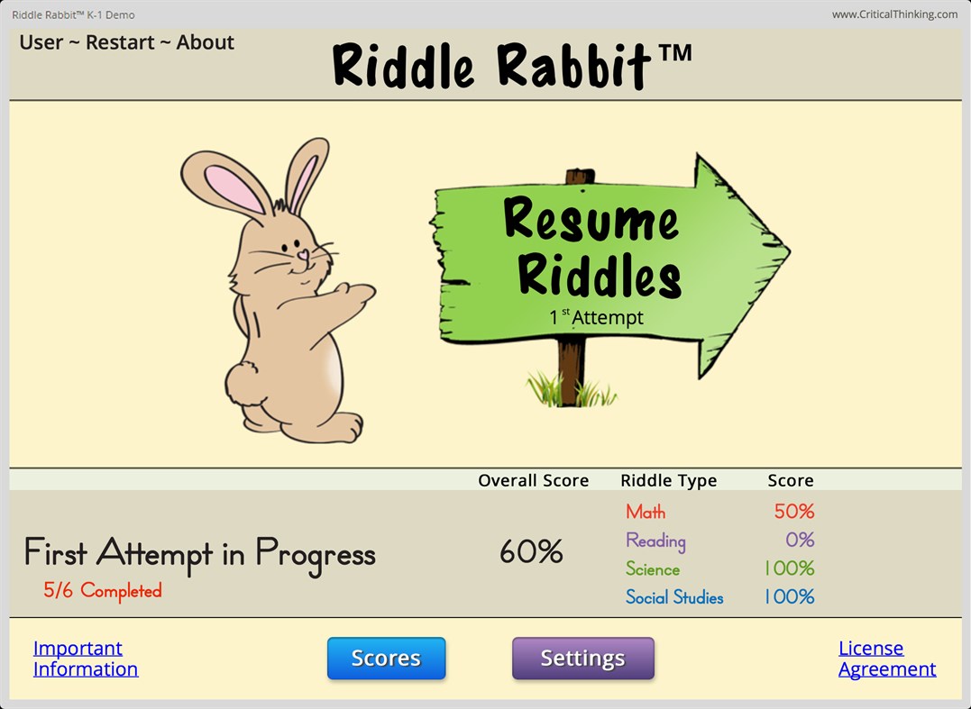 #6. Riddle Rabbit™ K-1 Demo (Windows) By: The Critical Thinking Co.