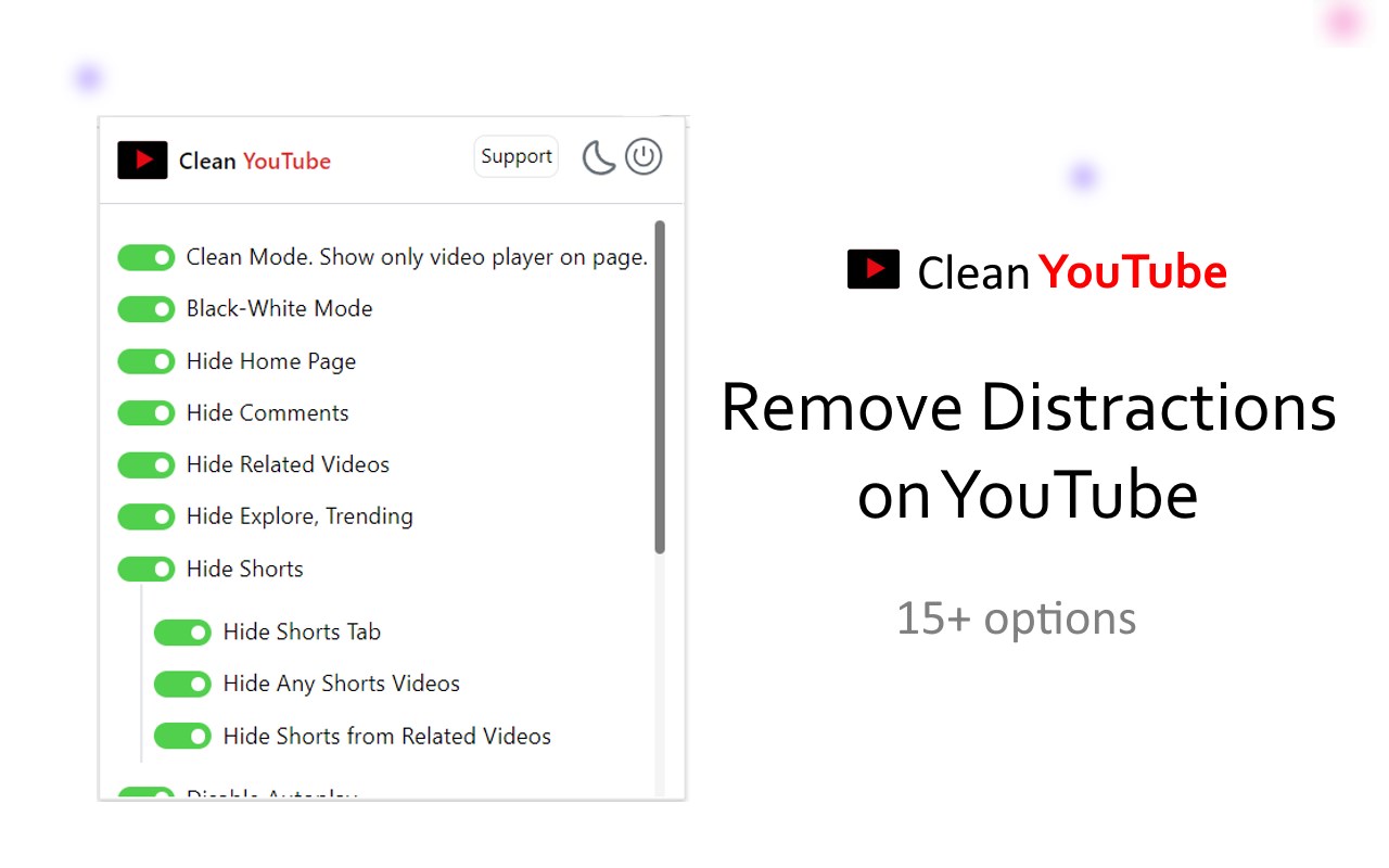 Clean YouTube - Remove Shorts, Comments, Related Videos