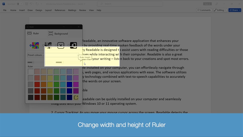 Ruler for computer clearance screen