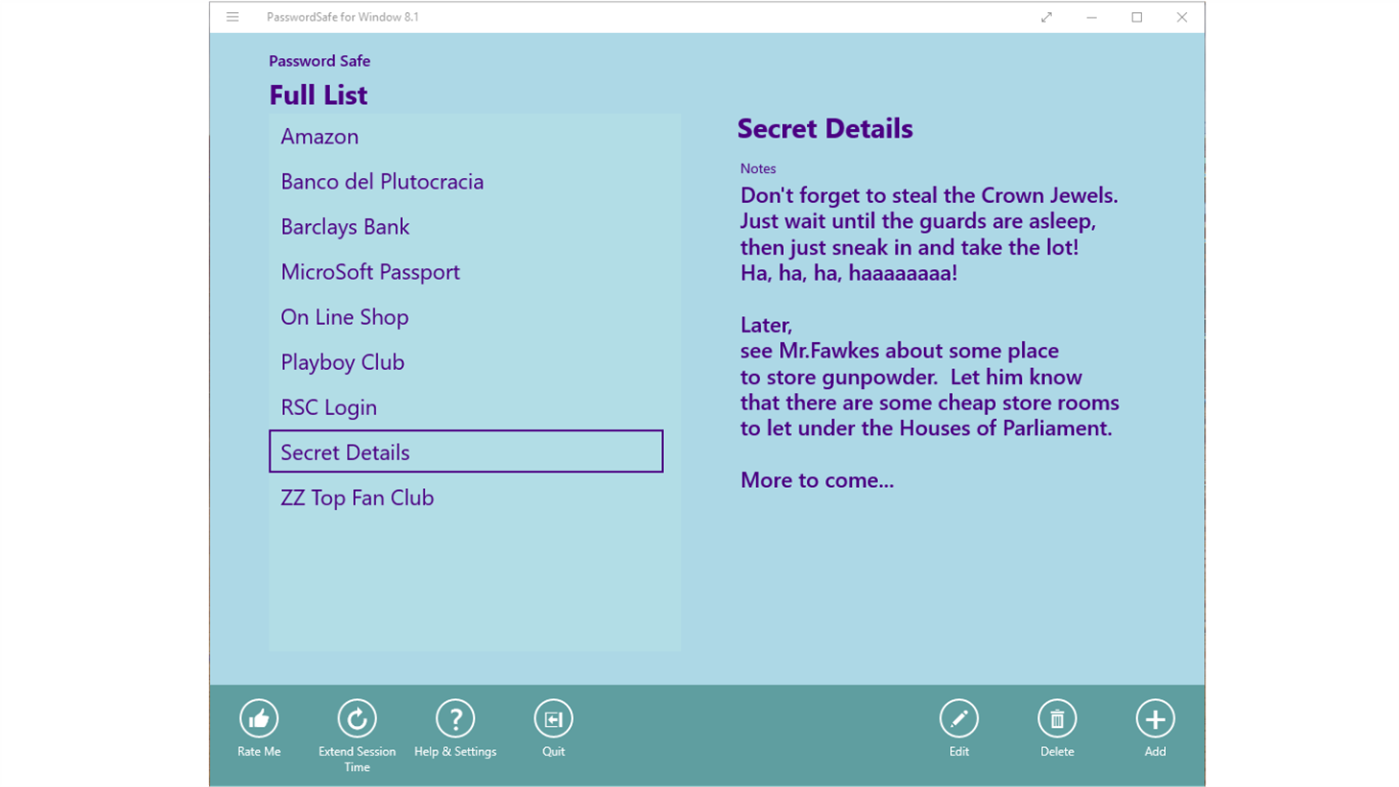 #5. PasswordSafe 8.1 (Windows) 由: MoonScape Software