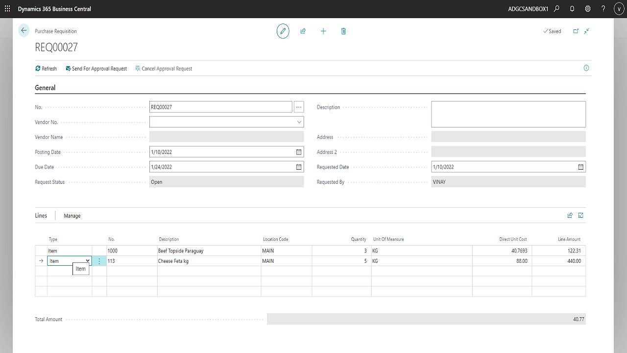 Snapshot 2 of DYNAPRO Advanced Procurement